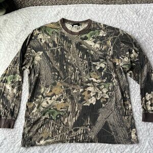 Vintage Wolf Mountain Camo Long Sleeve Shirt Mens XL Green Brown Mossy Oak